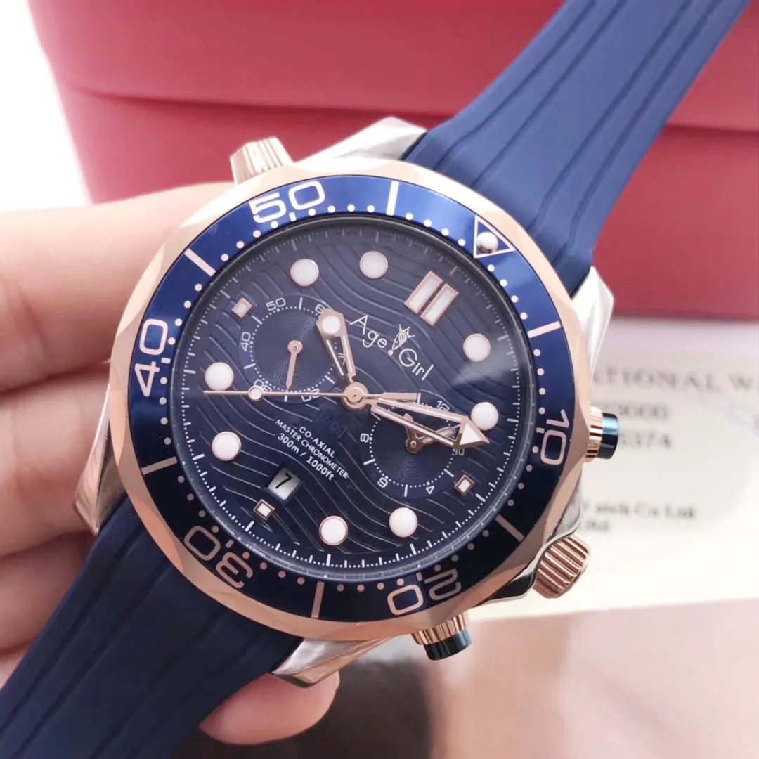 

Luxury Brand New Men Automatic Mechanical Watch Silver Rose Gold James Bond 007 Blue Rubber Ceramic Sapphire Master Watches 44MM