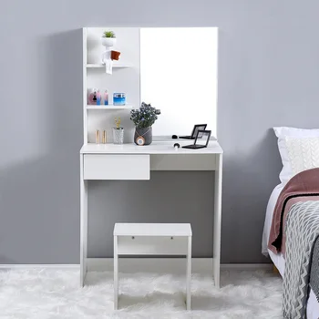 

Panana Modern Corner Dressing Table Makeup Desk with Drawer Mirror and Shelves White Fast delivery ship Europe