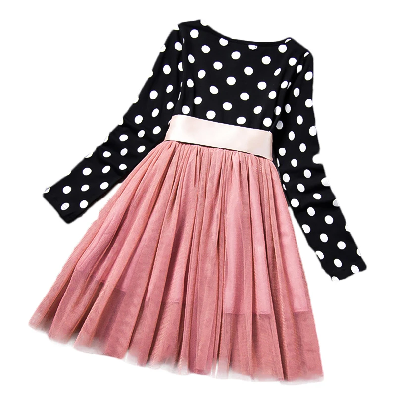 

Newest Summer Autumn Children's Dress Long Sleeve O-neck Dot Pattern Girls Dress Birthday Party Dress for Kids The Best Gift