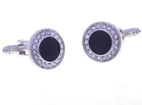 10pairs/lot Enamel Crystal Cufflinks Silver Gunblack Rhinestone Cuff Links Men's Jewelry Wholesale