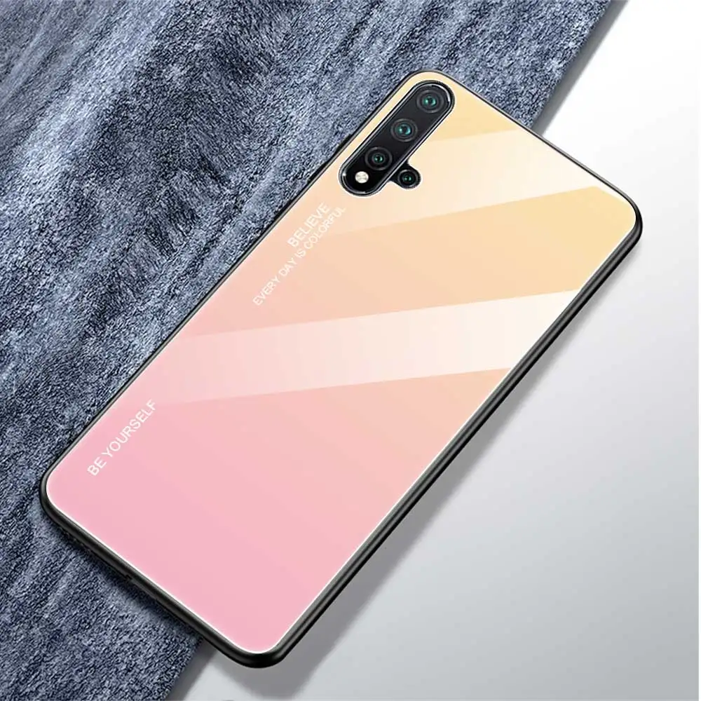 Для Huawei Honor 8S 8A 8X10 20 9X Pro P20 P30 Lite Y5 Y6 Y7 Prime Y5 MAR-LX1M закаленное Стекло чехол TPU рамки - Цвет: Yellow  Pink
