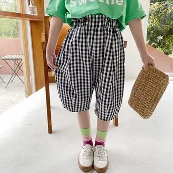 

Colorful Plaid Black and White Lattices Flower Bud Girl Pants Children Casual Loose Trousers Clothing Baby Kids Wide Leg Pants