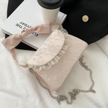 

New Versatile Women's Handbags Crossbody Bag Female Solid Color Lace Shoulder Square Sling Bags Laides Leisure Ruffles Bags