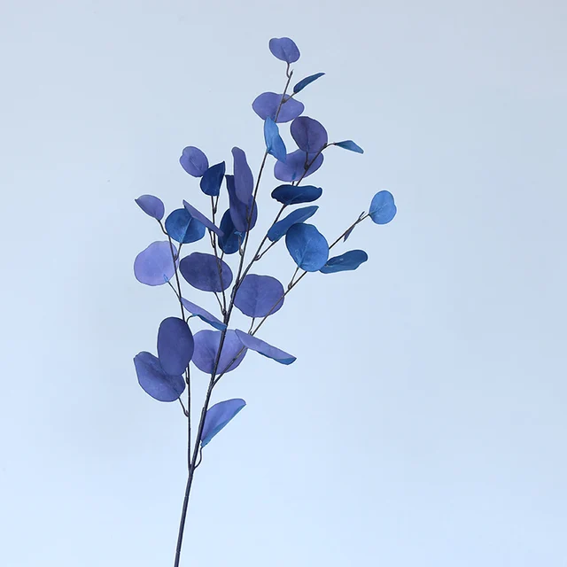 Autumn Artificial Plant Faux Leaves Eucalyptus Long Branch Wedding Home Decoration Silk Flowers Fake Plants DIY Wall Arrangement dark blue