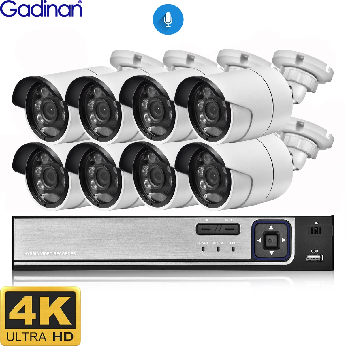 Комплект уличной системы видеонаблюдения 4K 8 Мп Ultra HD POE NVR запись данных CCTV