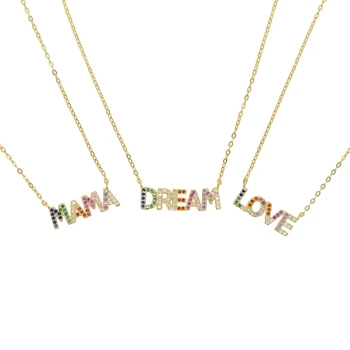 

Fashion Custom Letter Necklace for Mom Wife Children MOM DREAM LOVE Paved Rainbow CZ 925 Sterling Silver Elegance Women Jewelry