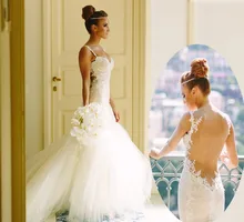 

Sexy Backless Mermaid 2018 Open Back Bridal Gown Lace Appliques Spaghetti Straps Vestido De Noiva mother of the bride dresses