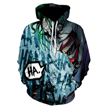 

2019 haha joker New Hoodies Sweatshirts Suicide Squad 3D Printed Horror Novelty Streetwear funny Long Sleeve black hoodie men