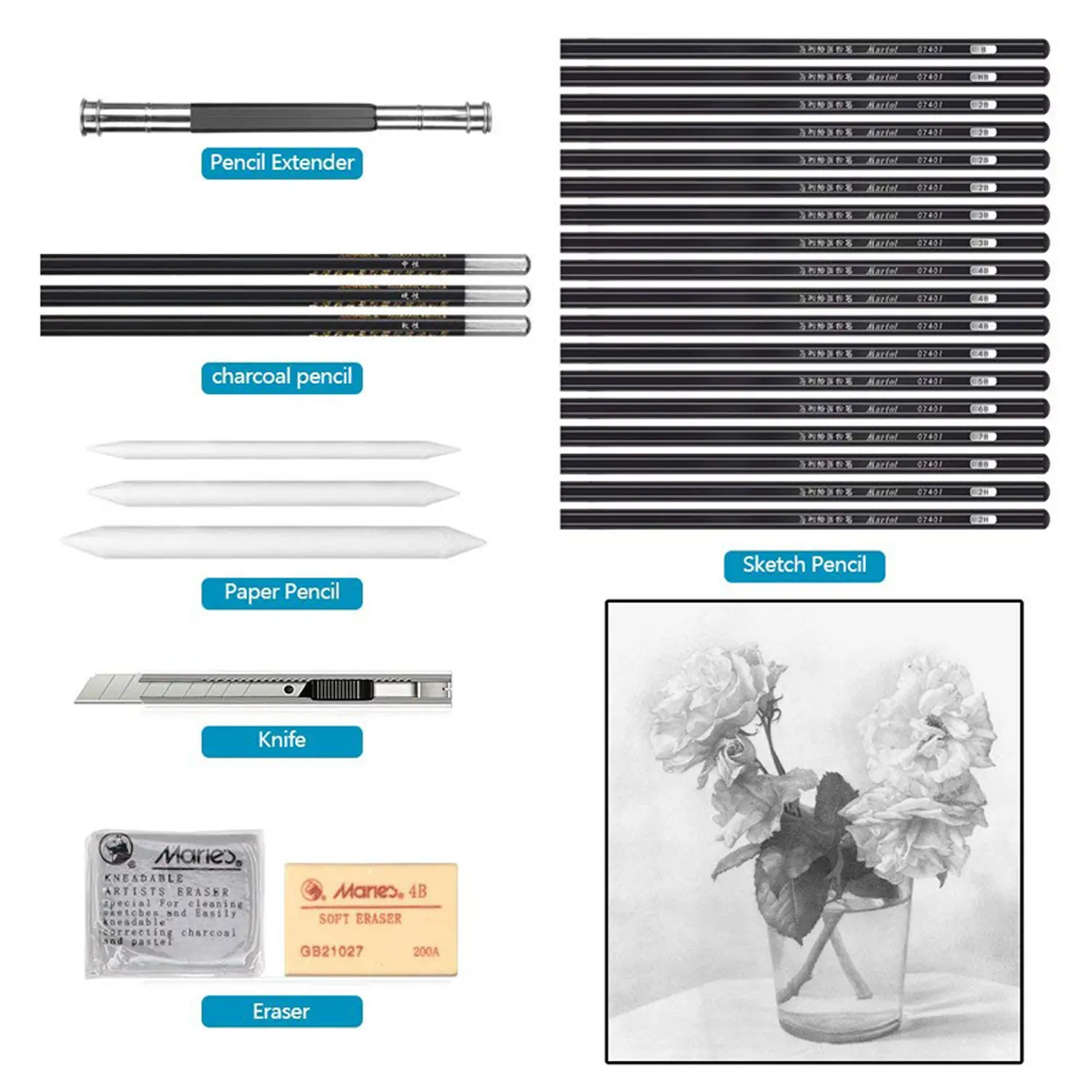72pcs Drawing Painting Sketch Kit Set with Pencils Erasers Sharpener Carrying Case for Artist Beginner Student Sketching