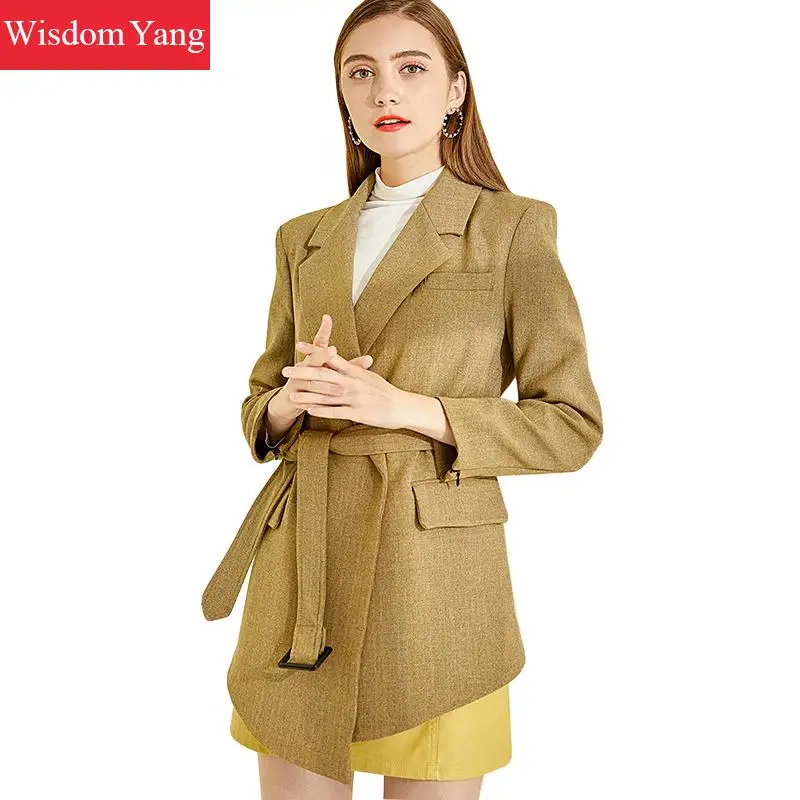 

Spring Suit Jackets Womens Female Wrap Coats Slim Elegant Khaki Business Suits Coats Jackets Office Ladies Outerwear Overcoat