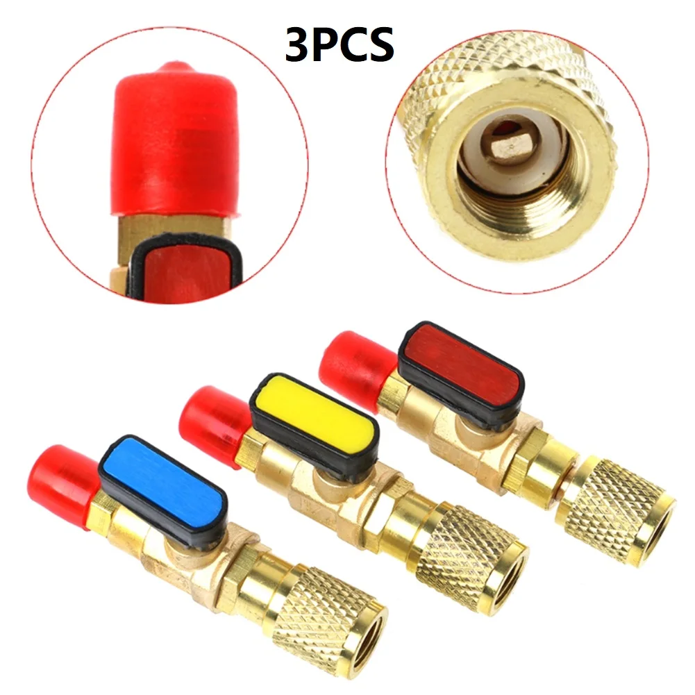 

3Pcs/Set Brass R410A Refrigerant Straight Ball Valves AC Charging Hoses Brass 1/4" Male To 1/4" Female SAE Valve