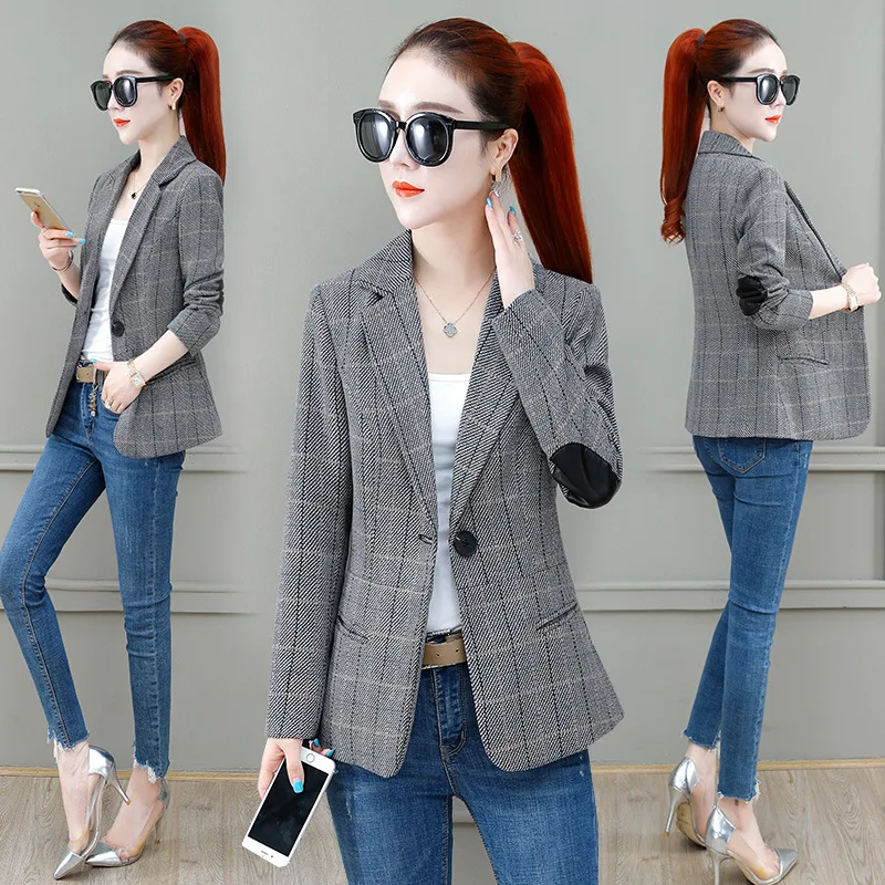 

Elegant Plaid Coat WOMEN'S Dress 2019 Spring And Autumn New Style Fashion Slim Fit Western Style Casual Small Suit Jacket Fashio