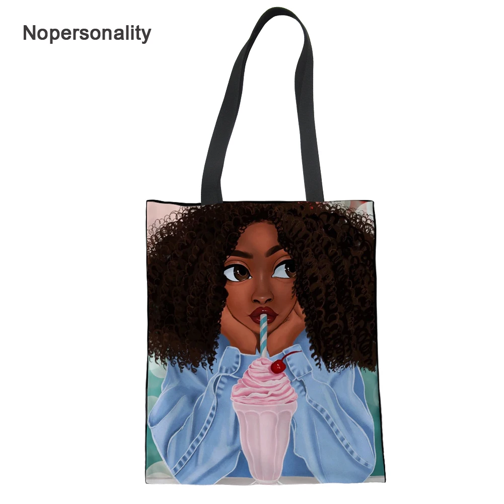 Перерабатываемая сумка для покупок эко многоразовая сумка для покупок с короткими ручками Сумка мультяшная африканская женская наплечная складная сумка для студенток девочек