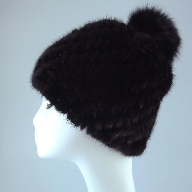 Women Knitting Wool Hat With Detachable Hair Ball New Winter Autumn Hot Thick Warm Casual Soft Luxury Mink Fur Cap Beanie