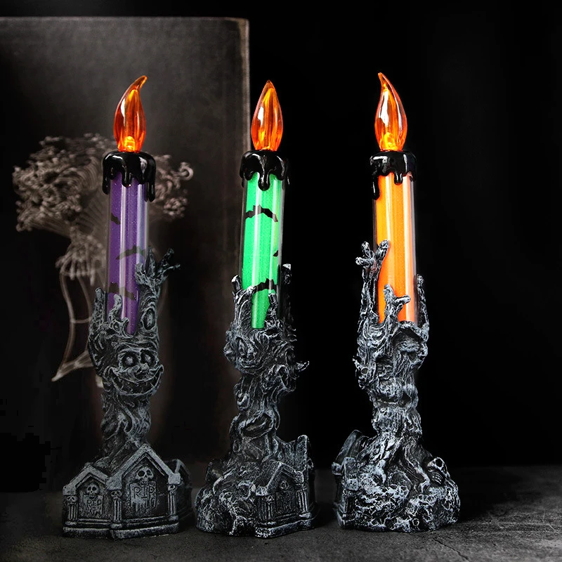 LED Skull Hand Holder Halloween Candle Light Bat Candlestick Battery