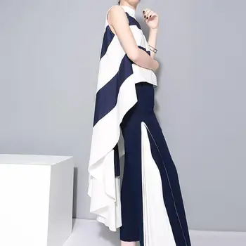 

2020 Summer Striped Chiffon Shirt For Women Sleeveless Draped High Waist Asymmetrical Long Blouse Harajuku femme tops w297