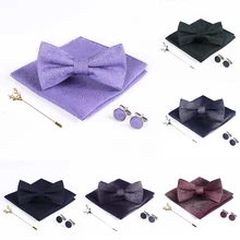 Dreaming Фиолетовый Пейсли свадебные галстуки для мужчин шеи галстуки золото Рождество лося Брошь запонки платок шелковый галстук-бабочка набор