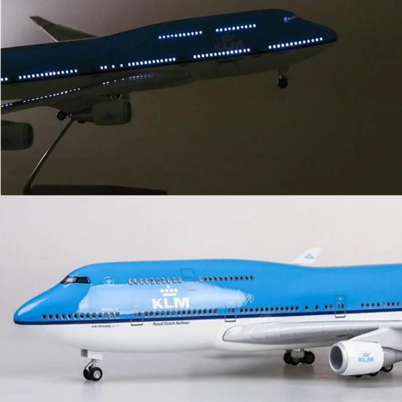 Коллекция 1:157 литая под давлением пластиковая Смола самолет 47 см BoeingB747 KLM модель королевских голландских авиалиний светильник с колесами