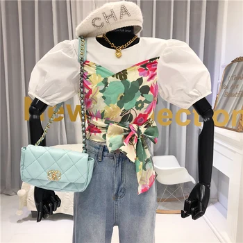 

Beach Style Print Blouses for Women O-Neck Puff Sleeve Patchwork Street Wear Camisas Estampadas De Mujer tops blouses