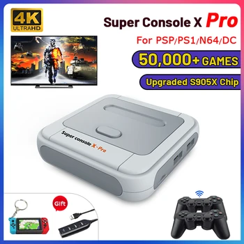 Consolas Retro con Wifi para TV, Super Consola X Pro 4K HD, Vídeo, Más de 50 000 Juegos de PS1/PSP/N64/DC, Mandos Inalámbricos de 2,4G