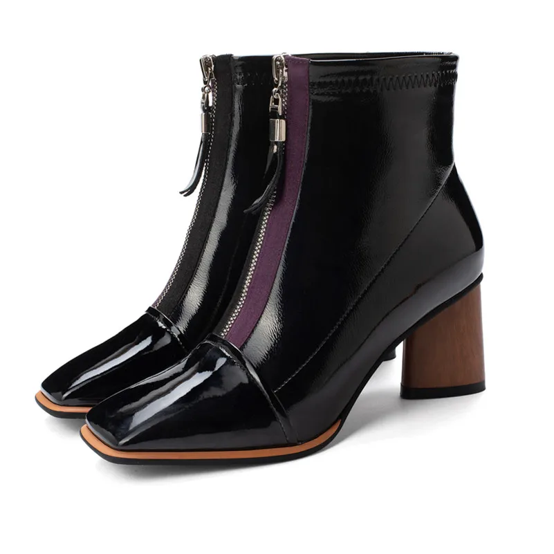 FEDONAS Concise High Heels Cow patent leather Chelsea Boots Winter Women Zipper Ankle Boots Big Size Night Club Shoes Woman - Цвет: Черный
