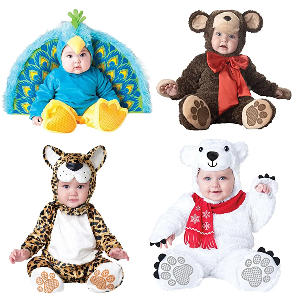 

Baby Christmas Halloween Cosplay Costume Peacocks polar bears leopards monkeys Jumpsuit Boys Girls Clothes Set Kids Outfits