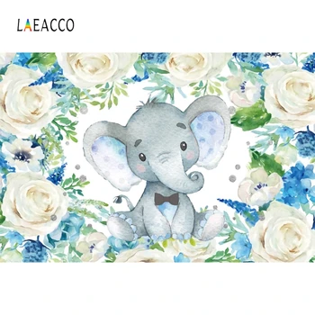

Laeacco Watercolor Flowers Elephant Photography Backdrops Birthday Photo Backgrounds Baby Shower Photophone Newborn Photocall