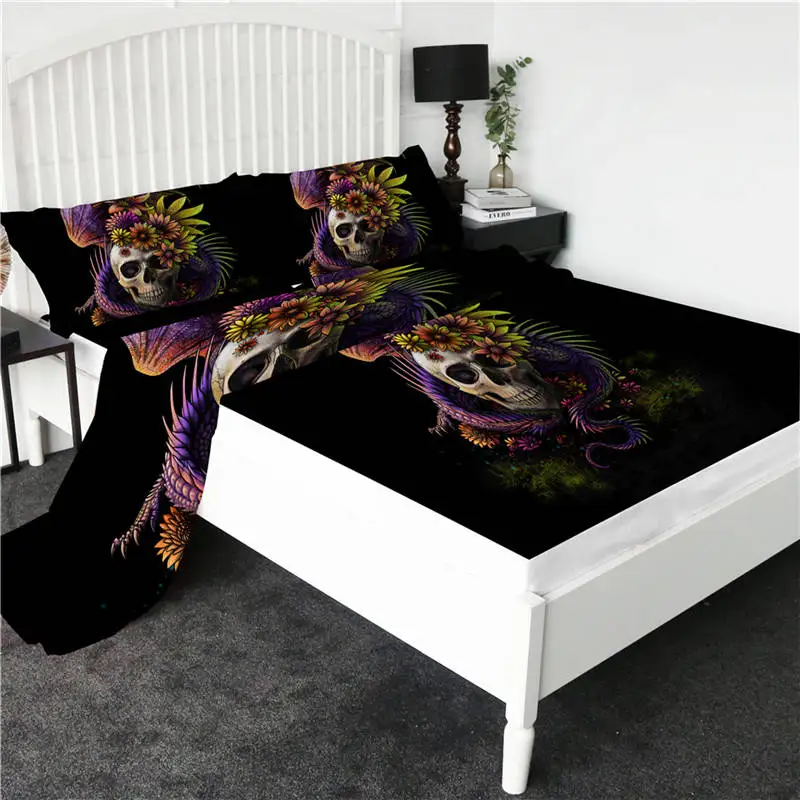 Flowery Skull Wolf Warrior от SunimaArt простыня набор диких животных покрывала Хранитель снов с изображением волков плоский лист перо 3d печать Простыня 4 шт - Цвет: Flowery Skull