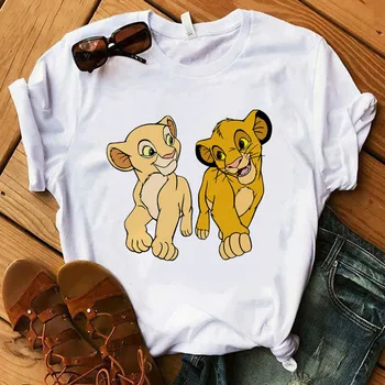 

HAKUNA MATATA The Lion Cartoon Funny Short Sleeve T Shirt Women Two Little lions printed vogue O Neck tee shirt femme