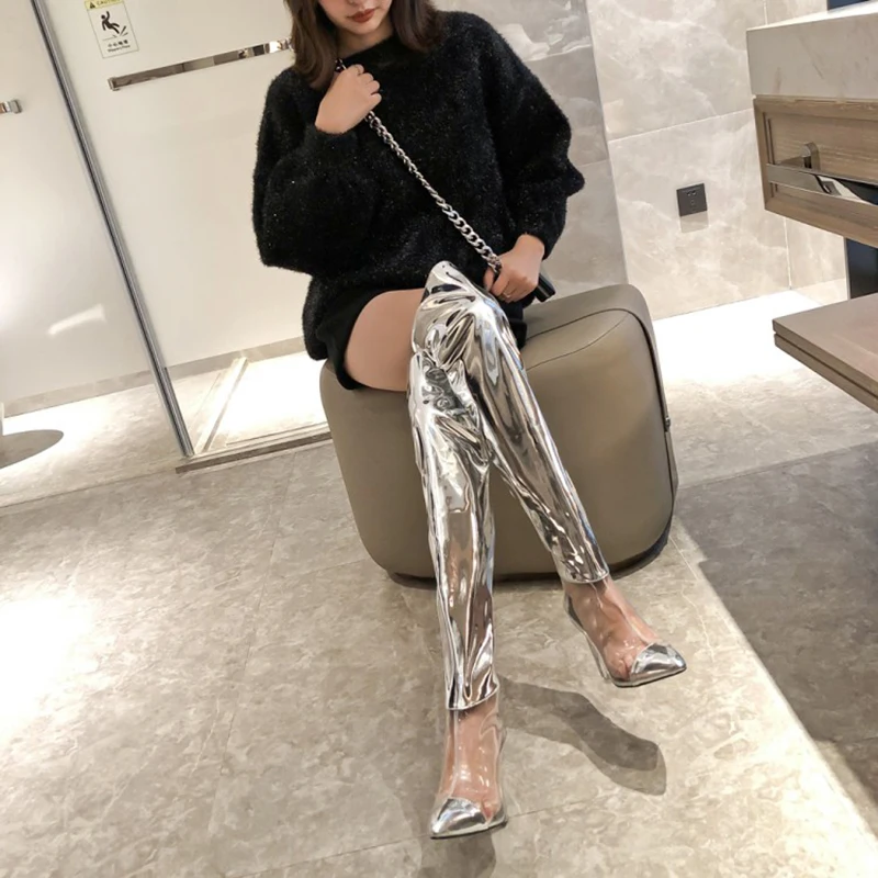 big size thigh high boots for plus women beige transparent chunky heel pointed toe pvc long shoes tall 10 fashion over the knee