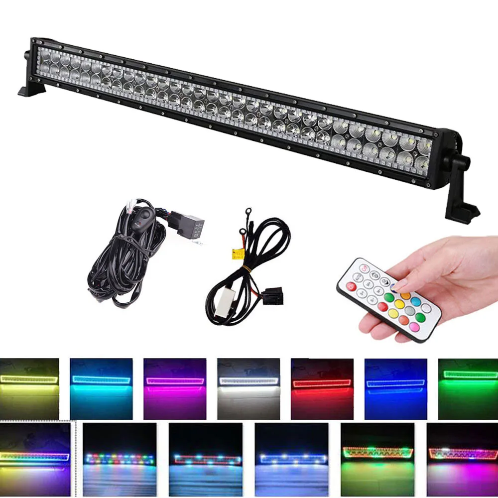 3" прямой 180 Вт RGB Halo светодиодный светильник, Bluetooth приложение для грузовика, автомобиля, внедорожника, экстерьера 4 колеса с 2 шт 12 Вт RGB противотуманные фары