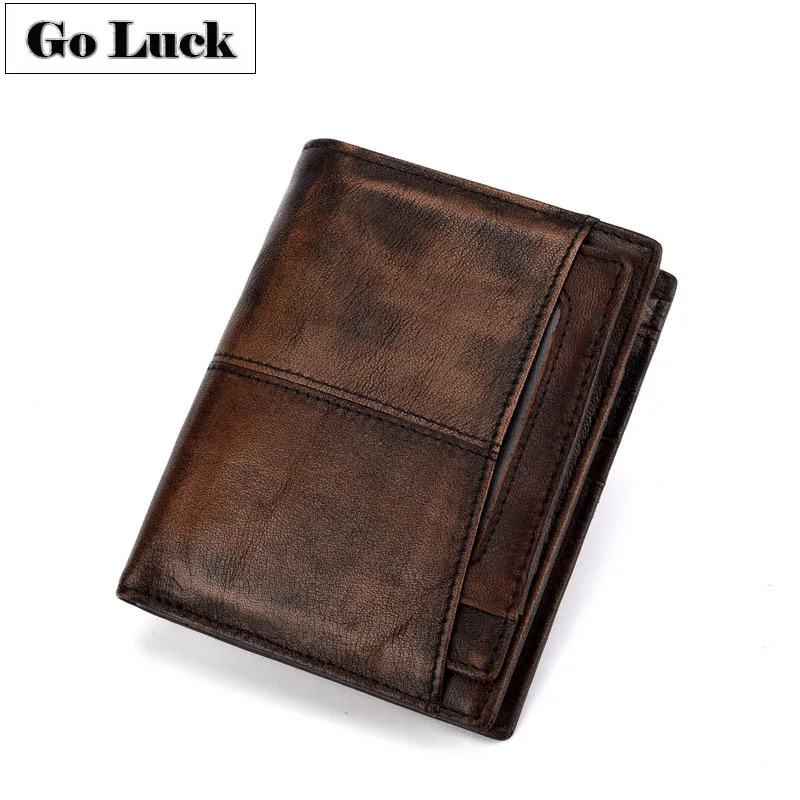Бренд GO-LUCK, рчид, мужские карманные кошельки, натуральная кожа, держатель для карт, чехол, кошелек, Мужская короткая сумка для монет, кошелек на молнии