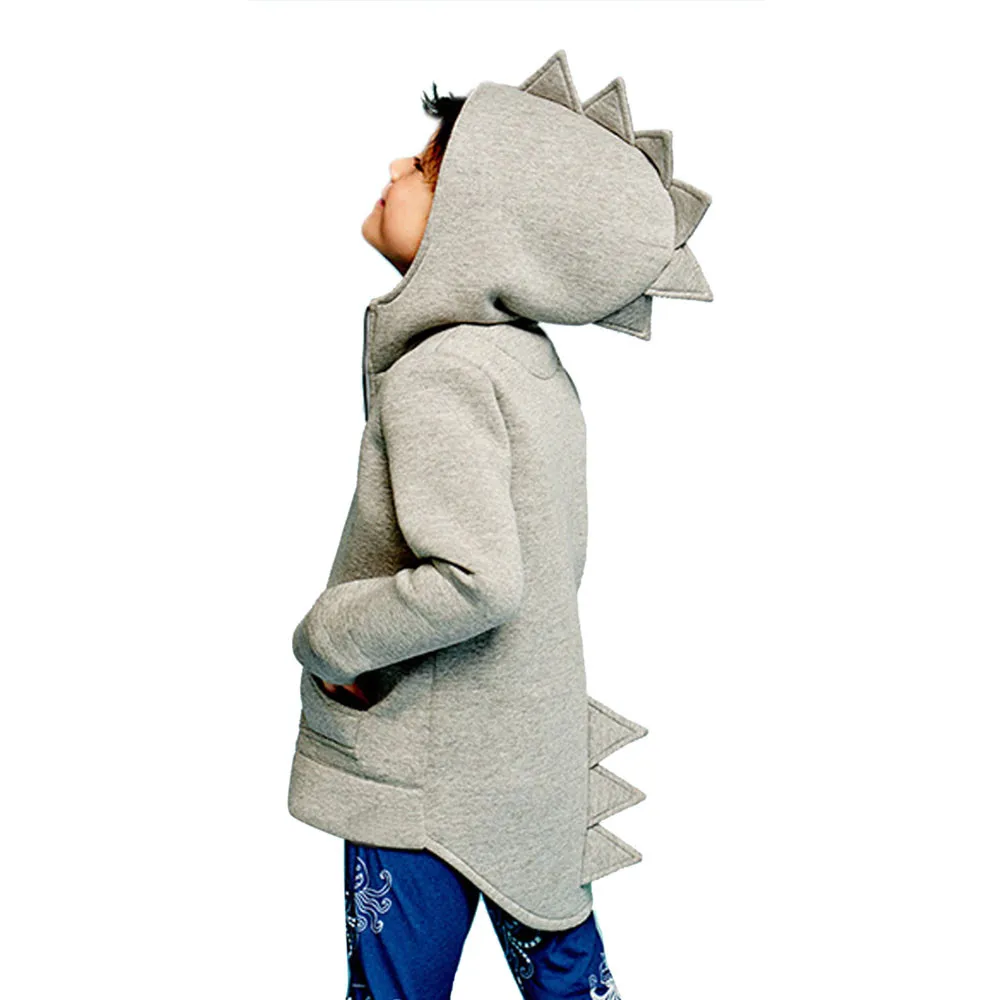Пальто для маленьких мальчиков; детская верхняя одежда для малышей; куртка с капюшоном в стиле динозавра; симпатичное пальто; Верхняя одежда для детей - Цвет: Серый