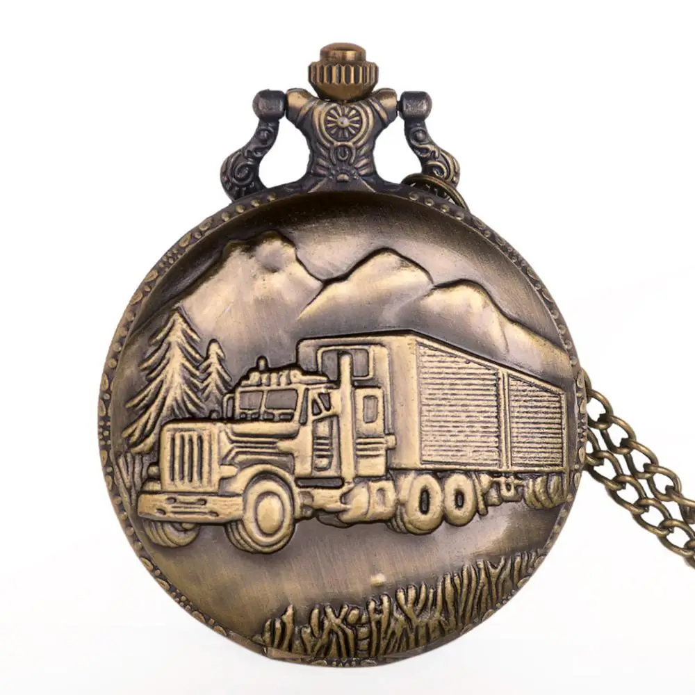 New Bronze Retro Big Truck Pocket Watch with Chain Watch for Car Truck Driver Pocket Watches for Men Women TD2042