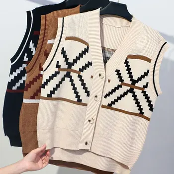 

Female Fleece Vest Coat 2020 New Autumn Winter Sleeveless Outwear Coats Warm Single Button Short Vest Cotton Knitted Vest