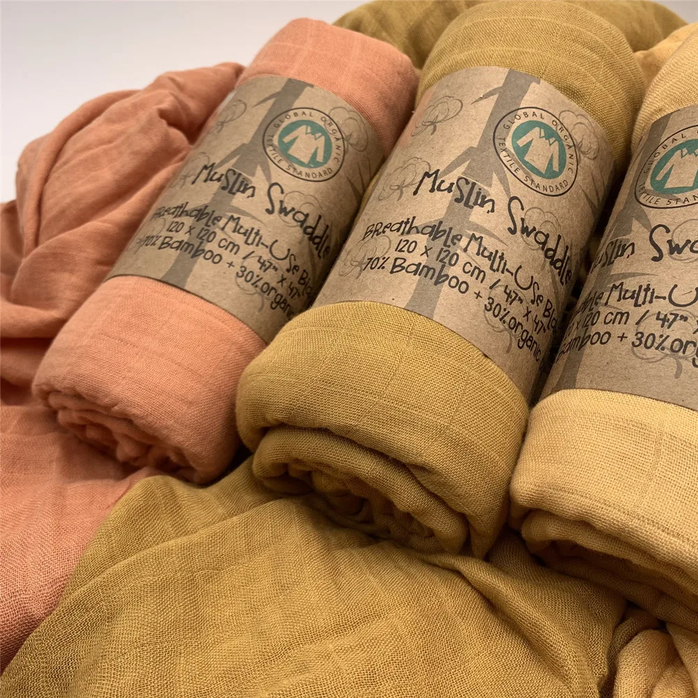 3 Pack Bamboo Cotton Muslin Swaddle Blankets Soft Baby Bamboo Muslin Receiving Blanket Wrap for Boys & Girls Large 47 X 47 "