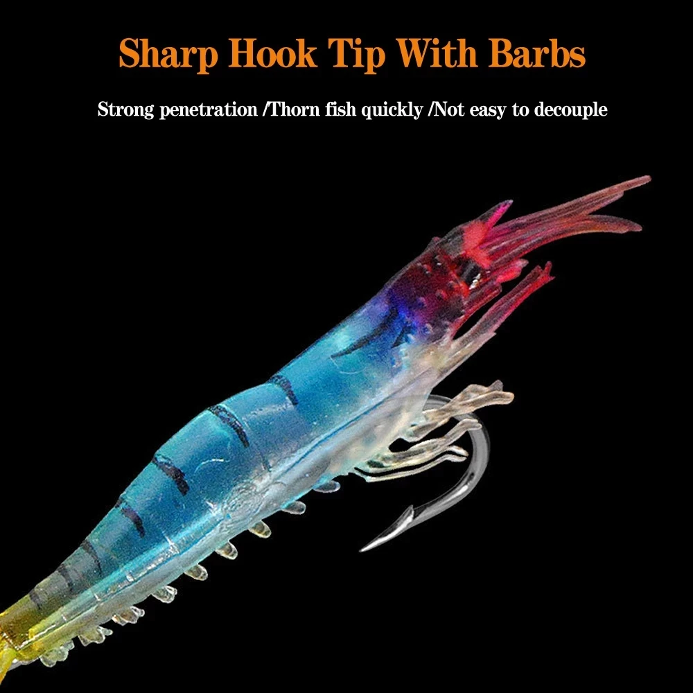 10pcs/Pack Big Shrimp Lure Soft Bait 9cm/3.8g Classic Luminous Red Eyes  Bionic Shrimp With Sharp Single Hook Fishing Tackle Lure