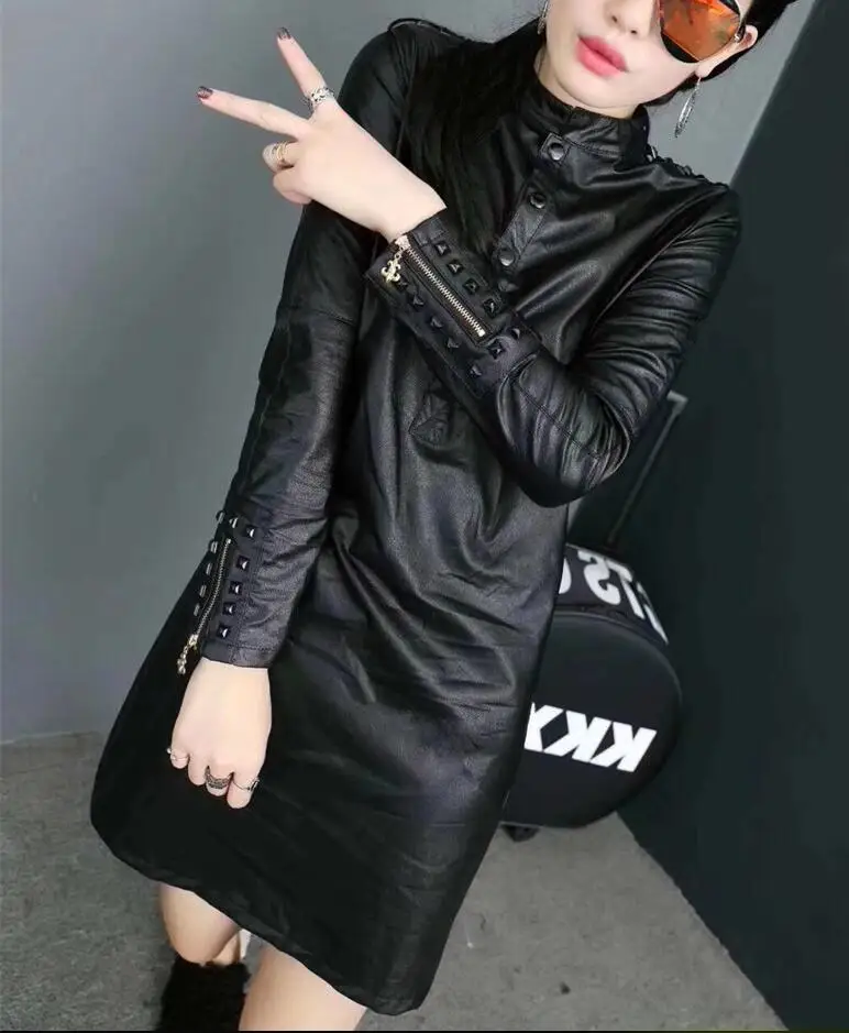 Осенняя Новинка, Модная приталенная женская рубашка из искусственной кожи с воротником-стойкой размера плюс 3XL