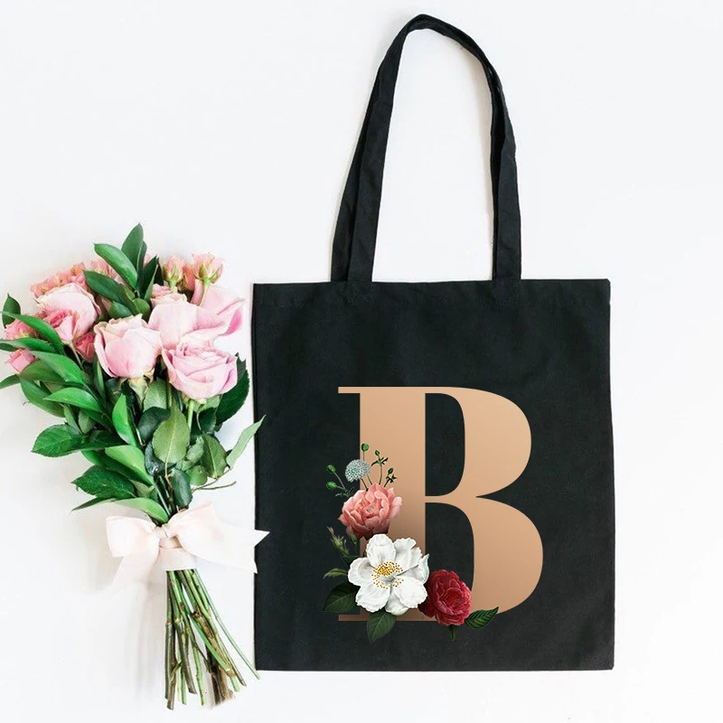 Flower Letter Font A B C D E F G Shopping Canvas Tote Casual Large-capacity Eco Flower Shopper Bag Harajuku Shoulder Bags