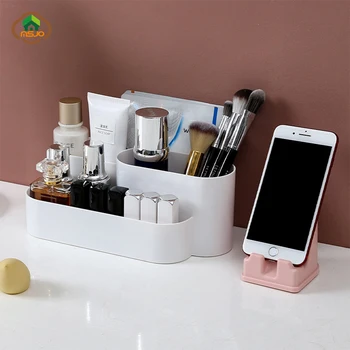 

MSJO Desktop Organizer Set Phone Stand Organizer 4 Grids Plastic Tool Holder Desktop Sundries Cosmetics Organization Storage Box