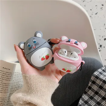 

Cute Cartoon 3D Mouse Earphone Case for Apple Airpods 2 Cover Strawberry Mice Soft Protect Fundas for AirPods 1/2 Couple Case