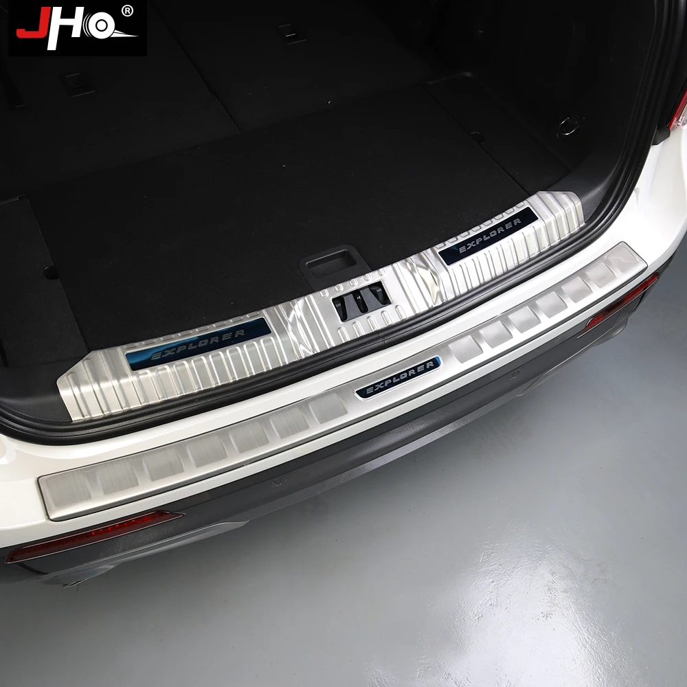 JHO Steel Rear Bumper Sill Scuff Plate Protector Guard Cover Trim For Ford Explorer 2020 Car Accessories