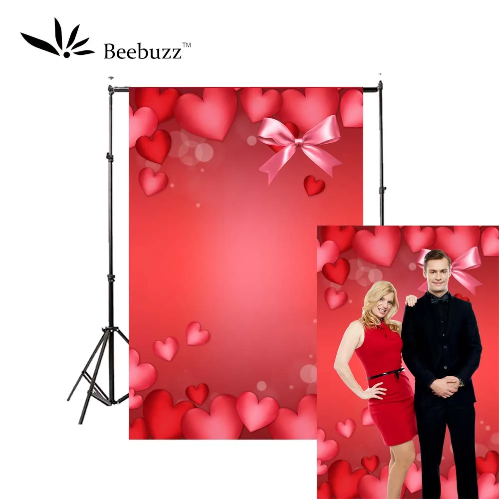 8x6.5ft Vinyl Romantic Valentines Day Background Wedding Honeymoon Bed Red Hearts Decors Photography Backdrops Lovers Couple Portraits Shoot Wedding Anniversary Decoration
