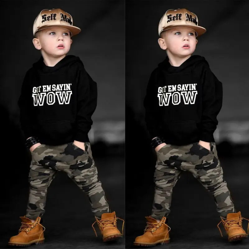 Spring Autumn 2Pcs Baby Boys Hooded Tops Sweatshirt Camouflage Pants Baby Boy Outfits Set Clothes
