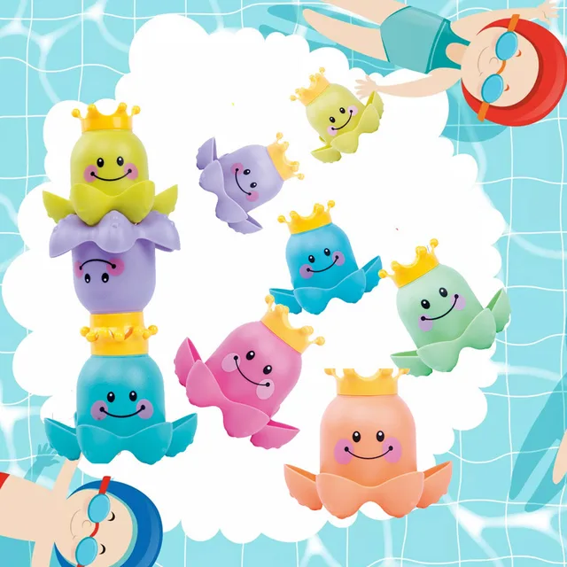 1Pcs Kids Ocean Life octopus Stacking Cups Bath Toy Children Play Educational Cute Cartoon Bathroom Kids Beach Bath Toys 2