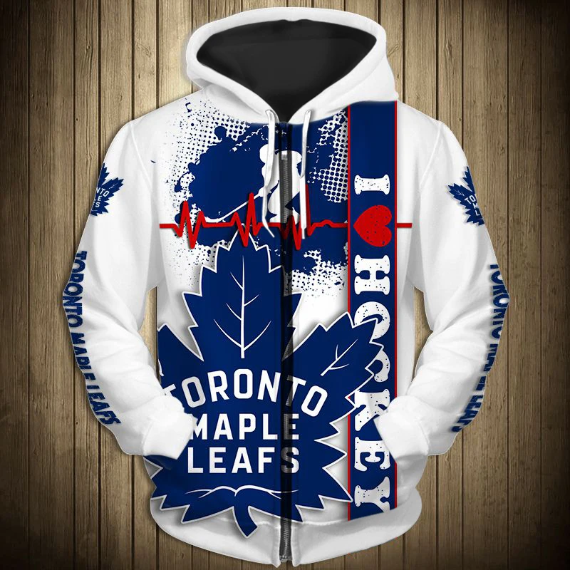 Toronto-Sudadera con capucha de manga larga para hombre, sudadera con cremallera y estampado de corazones de arce en 3D con curva roja