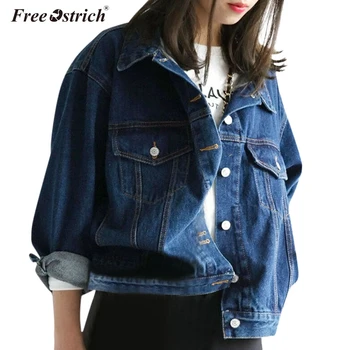 

Free Ostrich Denim Jacket Women Student Summer Basical Button Pocket Coat Blue Full Sleeves 2019 Spring Fashion N30
