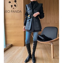 Искусственная кожа осень зима утолщенная женская верхняя одежда светильник шерстяное пальто Блейзер куртка и брюки офисная одежда женские костюмы женские корейские