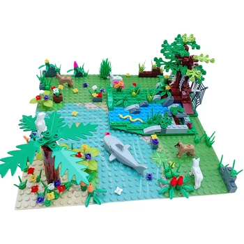 

DIY Small Particle Building Block Parts Tropical Rainforest Treehouse Scenery Set with River Baseplate for Building Block Brands