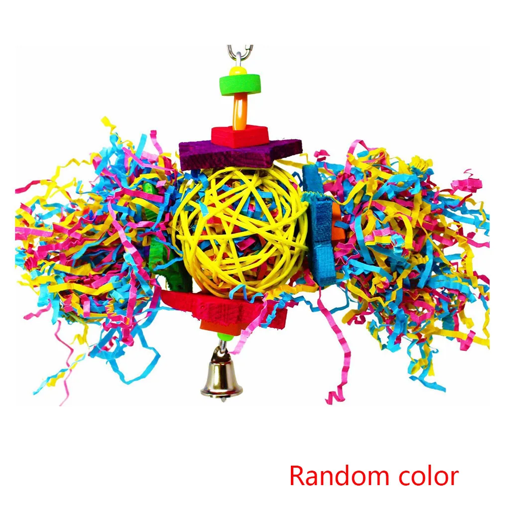 Bird Colorful Knots Block Chewing Toys Hanging Swing Cage Bird Entertaining Blocks Tearing Bite Toy